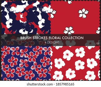 Los trazos de pincel floral de la colección de patrones sin fisuras incluyen 4 diseños para impresiones de moda, gráficos, fondos y artesanías