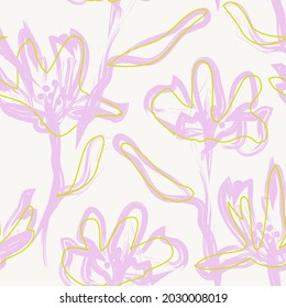 Rodamientos de pincel floral fondo de patrón sin fisuras para impresiones de moda, gráficos, fondos y artesanías