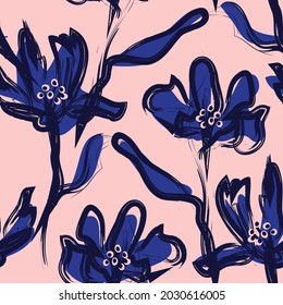 Floral brush strokes seamless pattern background for fashion prints, graphics, backgrounds and crafts