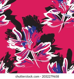Floral brush strokes seamless pattern background for fashion prints, graphics, backgrounds and crafts