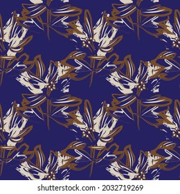Rodamientos de pincel floral fondo de patrón sin fisuras para impresiones de moda, gráficos, fondos y artesanías