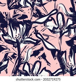 Floral brush strokes seamless pattern background for fashion prints, graphics, backgrounds and crafts