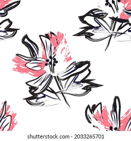 Floral brush strokes seamless pattern background for fashion prints, graphics, backgrounds and crafts