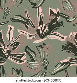 Floral brush strokes seamless pattern background for fashion prints, graphics, backgrounds and crafts