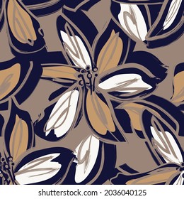 Rodamientos de pincel floral fondo de patrón sin fisuras para impresiones de moda, gráficos, fondos y artesanías