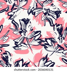Floral brush strokes seamless pattern background for fashion prints, graphics, backgrounds and crafts