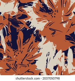 Floral Brush Strokes Seamless Pattern Background For Fashion Prints, Graphics, Backgrounds And Crafts