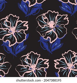 Rodamientos de pincel floral fondo de patrón sin fisuras para impresiones de moda, gráficos, fondos y artesanías