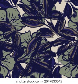 Rodamientos de pincel floral fondo de patrón sin fisuras para impresiones de moda, gráficos, fondos y artesanías