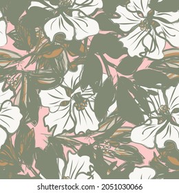 Floral brush strokes seamless pattern background for fashion prints, graphics, backgrounds and crafts