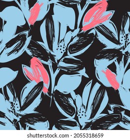 Floral brush strokes seamless pattern background for fashion prints, graphics, backgrounds and crafts