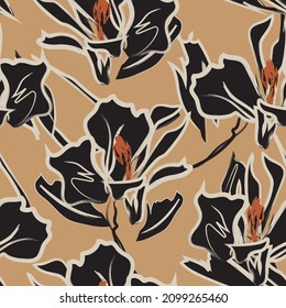 Floral brush strokes seamless pattern background for fashion textiles, graphics, backgrounds and crafts