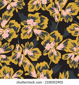 Floral brush strokes seamless pattern background for fashion textiles, graphics, backgrounds and crafts