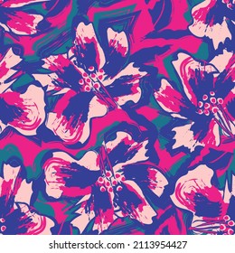 Floral brush strokes seamless pattern design for fashion textiles, graphics, backgrounds and crafts