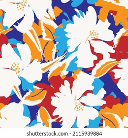 Floral brush strokes seamless pattern design for fashion textiles, graphics, backgrounds and crafts