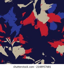 Floral brush strokes seamless pattern design for fashion textiles, graphics, backgrounds and crafts
