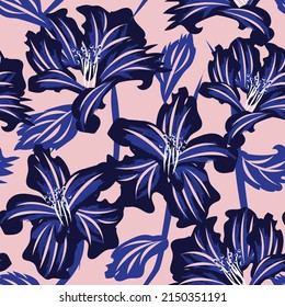 Floral brush strokes seamless pattern design for fashion textiles, graphics, backgrounds and crafts