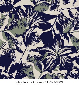 Floral brush strokes seamless pattern design for fashion textiles, graphics, backgrounds and crafts