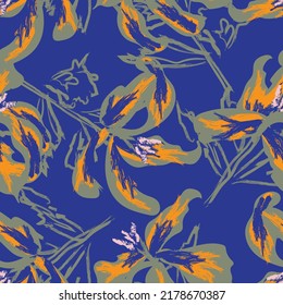 Floral brush strokes seamless pattern design for fashion textiles, graphics, backgrounds and crafts