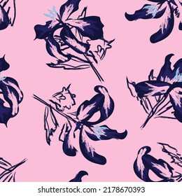 Floral brush strokes seamless pattern design for fashion textiles, graphics, backgrounds and crafts