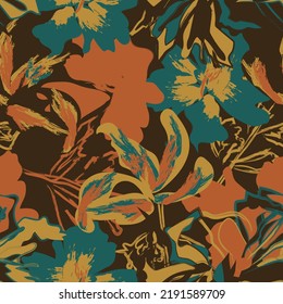 Floral brush strokes seamless pattern design for fashion textiles, graphics, backgrounds and crafts