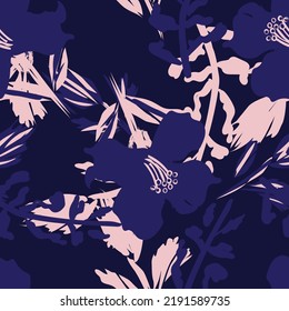 Floral brush strokes seamless pattern design for fashion textiles, graphics, backgrounds and crafts