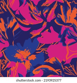 Floral brush strokes seamless pattern design for fashion textiles, graphics, backgrounds and crafts