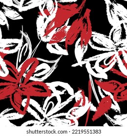 Floral brush strokes seamless pattern design for fashion textiles, graphics, backgrounds and crafts