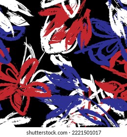 Floral brush strokes seamless pattern design for fashion textiles, graphics, backgrounds and crafts