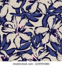 Floral brush strokes seamless pattern design for fashion textiles, graphics, backgrounds and crafts