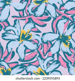 Floral brush strokes seamless pattern design for fashion textiles, graphics, backgrounds and crafts