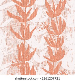 Floral brush strokes seamless pattern design for fashion textiles, graphics, backgrounds and crafts linen texture