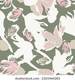 Floral brush strokes seamless pattern design for fashion textiles, graphics, backgrounds and crafts