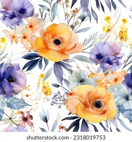 Floral brush strokes seamless pattern background for fashion prints.