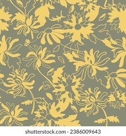 Floral brush strokes seamless pattern background for fashion prints, graphics, backgrounds and crafts . Cute hand drawn abstract flowers print. 