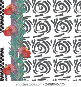 Floral brush strokes seamless pattern design for fashion textiles, graphics, backgrounds and crafts linen texture. 