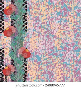 Floral brush strokes seamless pattern design for fashion textiles, graphics, backgrounds and crafts linen texture. 