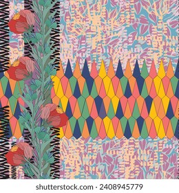 Floral brush strokes seamless pattern design for fashion textiles, graphics, backgrounds and crafts linen texture. 
