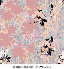 Floral brush strokes seamless pattern design for fashion textiles, graphics, fashion, vector backgrounds and crafts linen texture. 