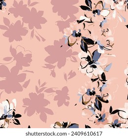 El diseño de patrones de pincel floral para telas de moda, gráficos, moda, fondos vectoriales y textura artesanal de lino. 