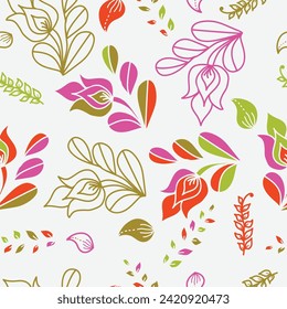 Los golpes de pincel floral son un patrón ininterrumpido. Diseño para textiles de moda, gráficos, antecedentes y artesanías. 