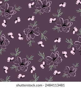 Floral brush strokes seamless pattern background for fashion textiles, graphics, backgrounds and crafts