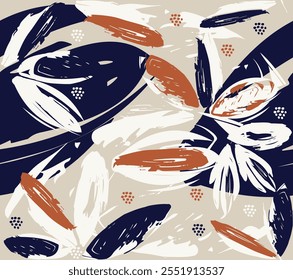 Floral escova traça padrão sem costura, Sem emenda floral. flores desenhadas à mão, Flor padrão sem emenda. Formas orgânicas abstrato floral. padrão de arte para design têxtil, tecido, capas. Padrão de arte neutro