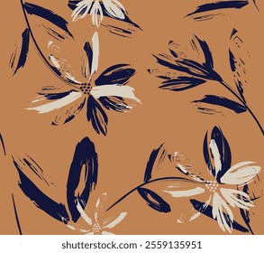 Floral brush strokes seamless pattern, Abstract hand drawn flower art seamless pattern. flowers hand-drawn, Seamless pattern of abstract flower and leaf, art Brushstroke flowers and leaves pattern.eps