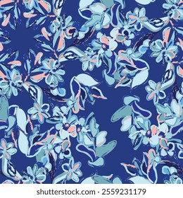 Floral brush strokes seamless pattern design for fashion textiles, graphics, backgrounds and crafts