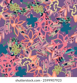 Floral brush strokes seamless pattern design for fashion textiles, graphics, backgrounds and crafts