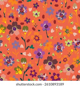 Floral brush strokes seamless pattern design for fashion textiles, graphics, backgrounds and crafts