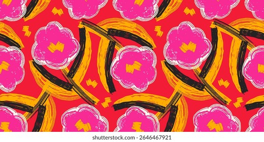 Floral brush strokes seamless pattern design for fashion textiles, graphics, backgrounds and crafts. 
