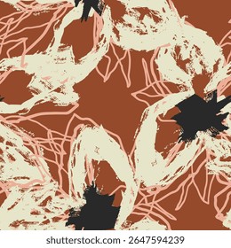 Escova floral traça padrão sem costura no fundo marrom para impressões de moda, gráficos, fundos e artesanato.
