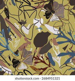 Pincel floral traça design de padrão sem costura para têxteis de moda, gráficos, fundos e artesanato